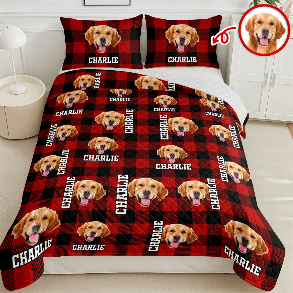 Custom Photo Name Dog Cat Christmas Pattern Quilt Bedding Set LM32 897235