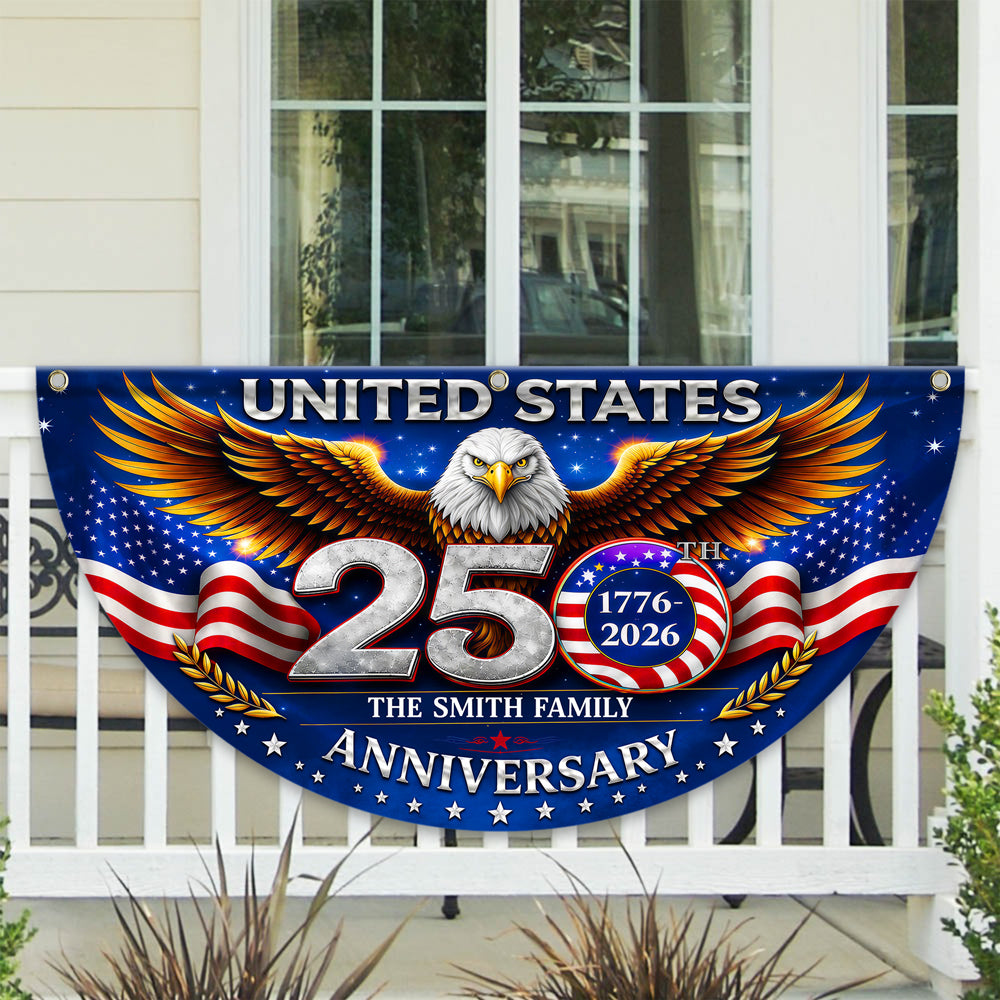 Custom Family Name United States 250th Anniversary 1776–2026 Eagle Non-Pleated Fan Flag LM32 669173