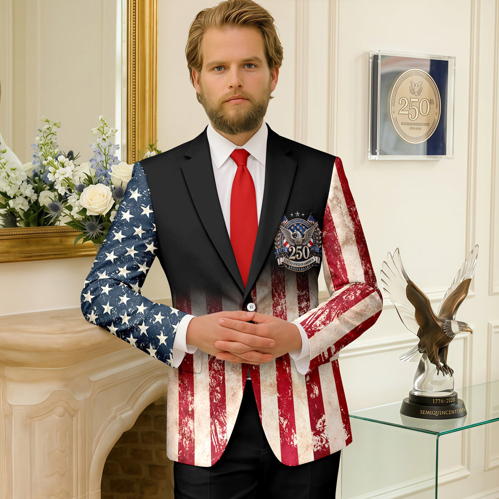 Personalized Patriotic 250th Anniversary God Bless America Eagle 1776–2026 Men's Suit HA75 920146