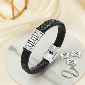 Personalized Name Adorable Icon Mens Beaded Leather Bracelet Gift For Dad, Family LM32 893659