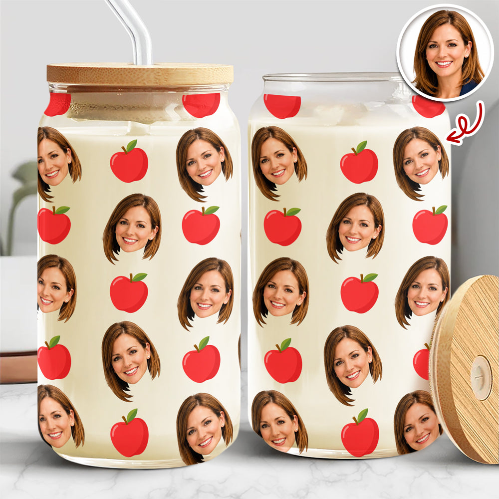 Custom Face Teacher Appreciation Glass Can With Lid Back To School TH10 170413