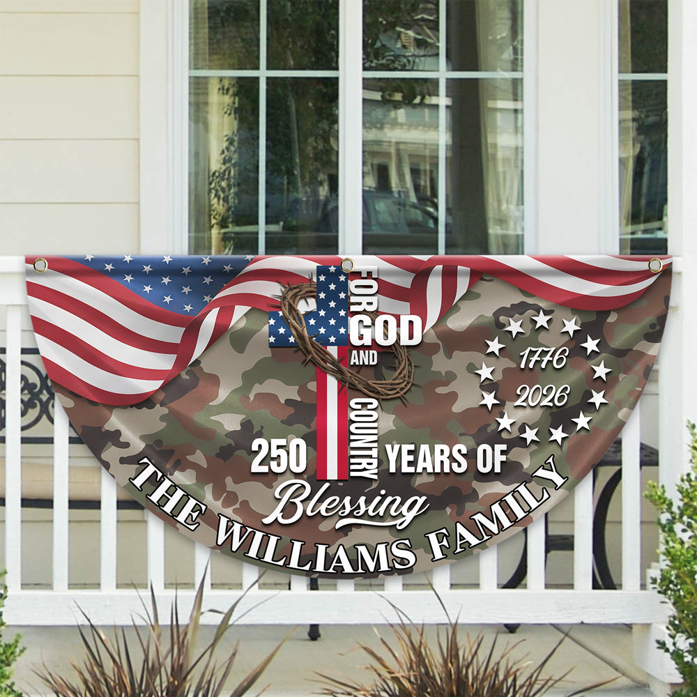 Custom Family Name USA 250th Anniversary 1776–2026 Camo Non-pleated Fan Flag HO82 901506