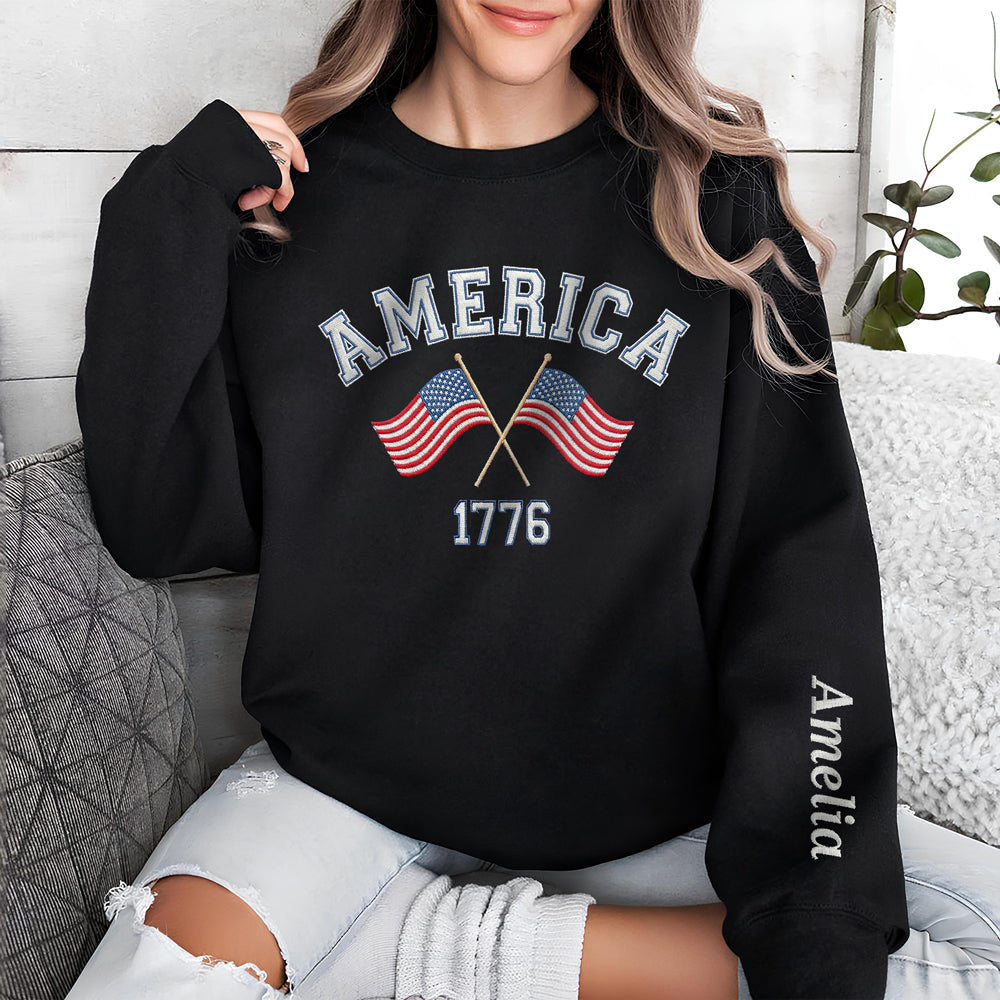 Custom Name America 1776-2026 250th Anniversary Patriotic Sleeve Embroidered Sweatshirt LM32 899495