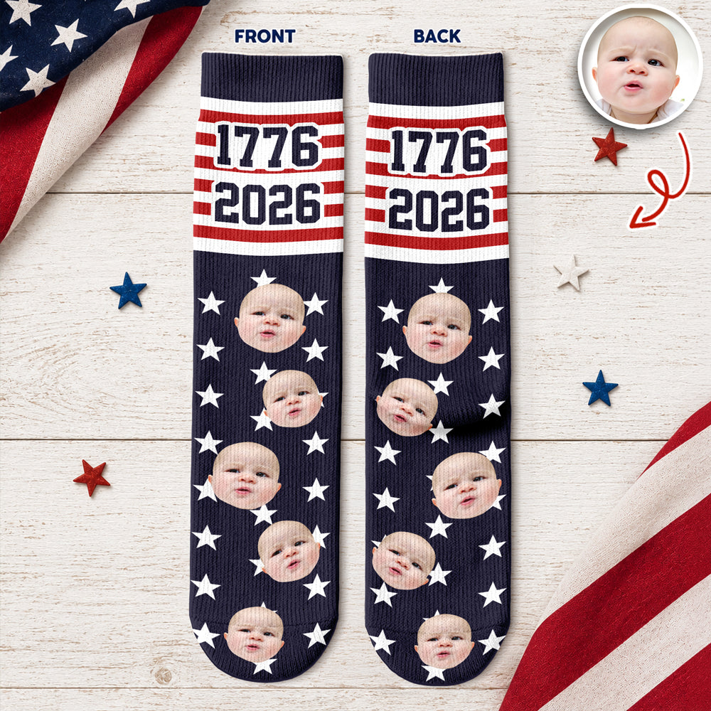 Custom Photo Patriotic 250 Years Of Freedom 1776-2026 Socks LM32 669367