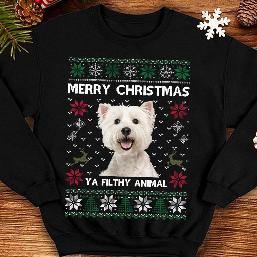 Custom Photo Ugly Christmas Ya Filthy Animal Dog Cat Sweatshirt, Dog Lover Sweater Christmas N304 889811