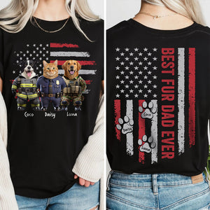 Custom Photo Best Dog Cat Dad Ever US Flag Back & Front Dark Shirt Uniform Ver HA75 892398