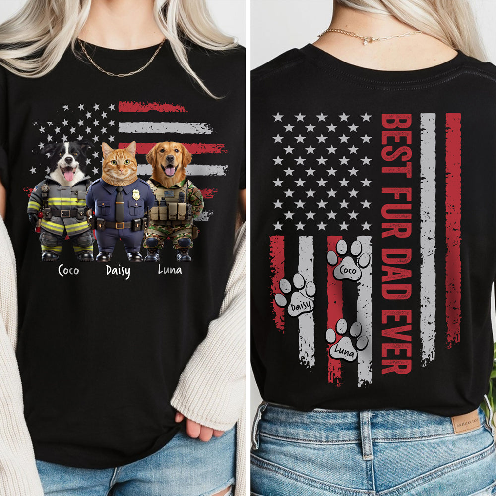 Custom Photo Best Dog Cat Dad Ever US Flag Back & Front Dark Shirt Uniform Ver HA75 892398