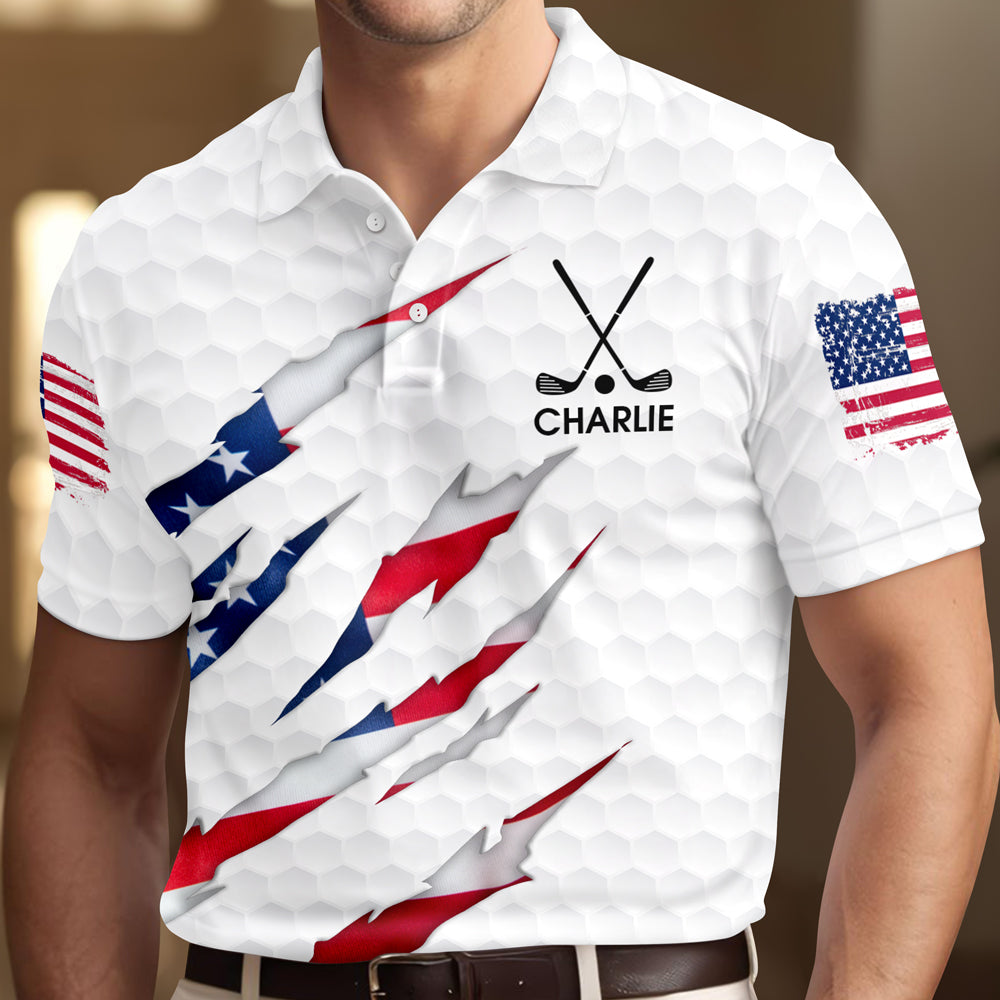 Personalized Golf Ball Pattern America Flag Polo Shirt Gift For Golfer, Golf Lovers HA75 898678