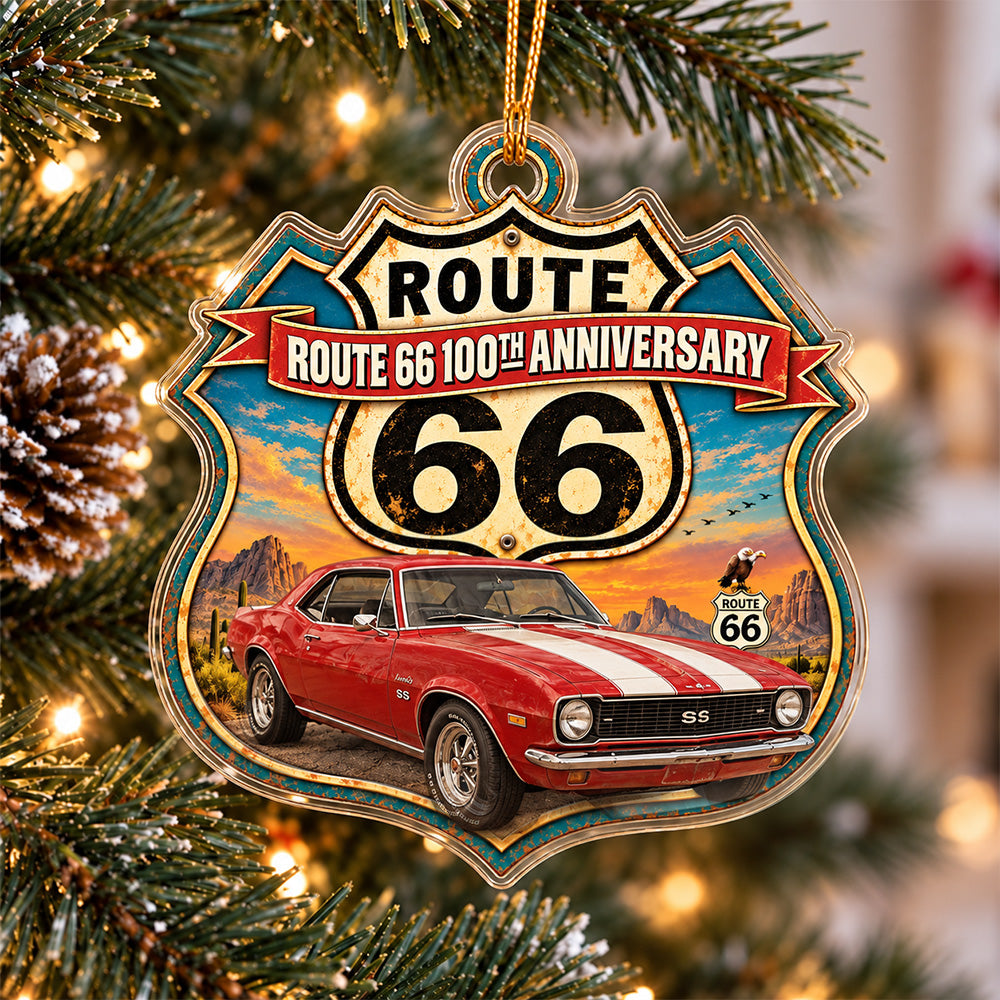 Custom Car Photo 100th Anniversary Of Route 66 Acrylic Ornament, Christmas Tree Decoration Gift CH07 180966