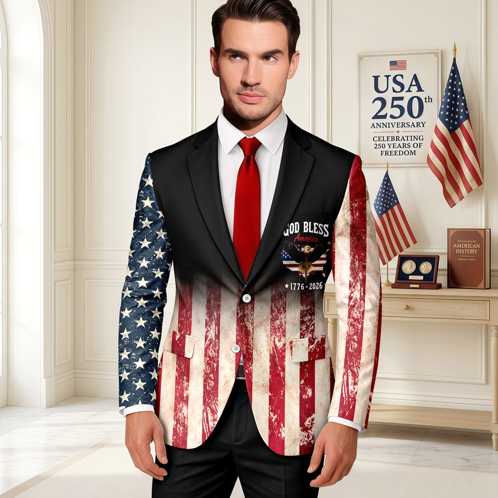 Personalized Patriotic 250th Anniversary God Bless America Eagle 1776–2026 Men's Suit HA75 920146