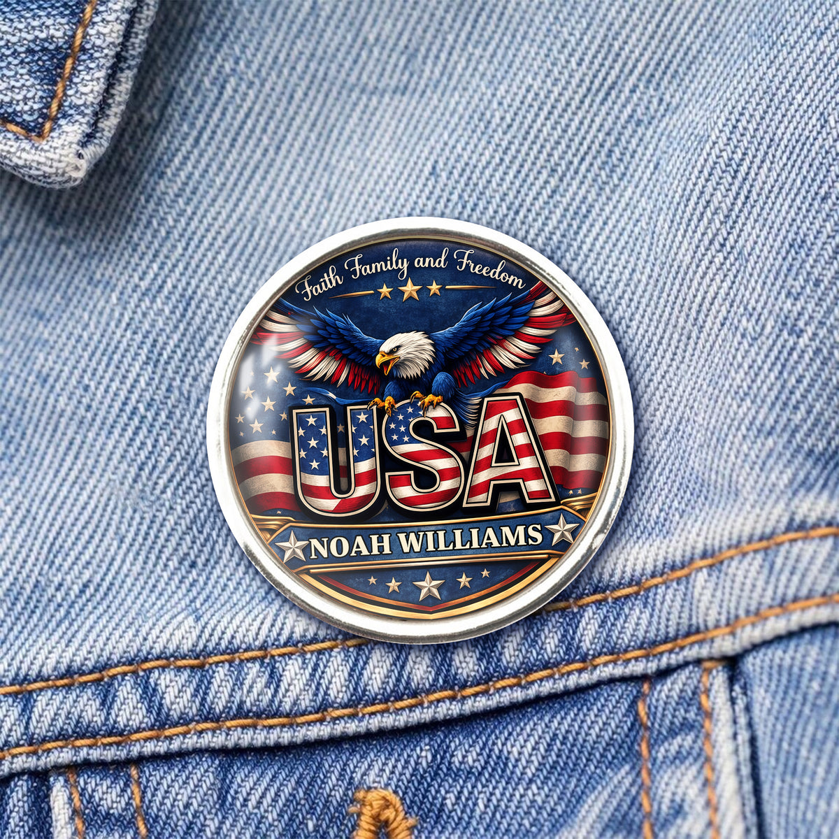 Custom Name Faith Family and Freedom USA Flag Eagle Lapel Pin – Patriotic American Gift LM32 899683