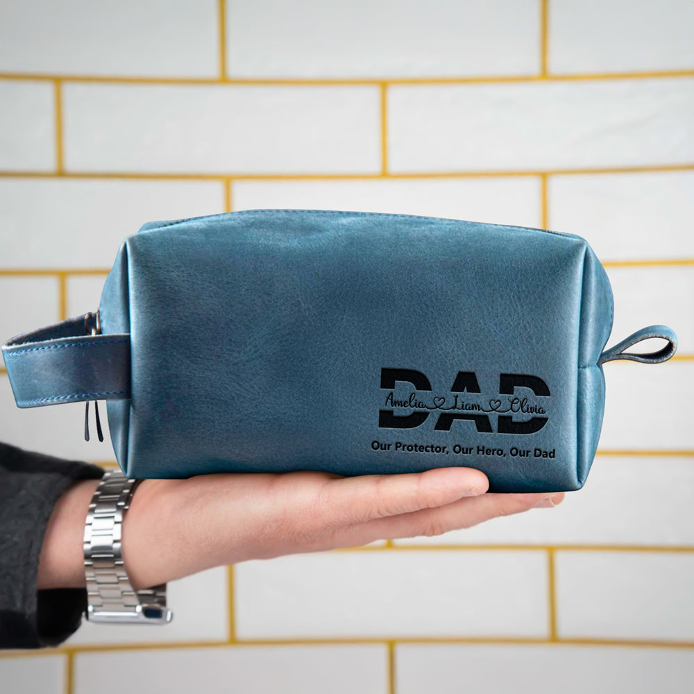 Personalized Dad And Kids Names Engraved Leather Toiletry Bag HO82 894194