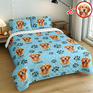 Custom Photo With Dog Cat Paw Quilt Bedding Set For Dog Cat Lovers LM32 897237