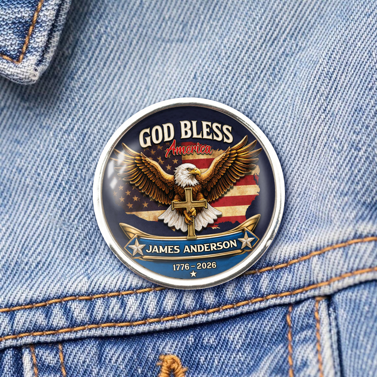 Custom Name 250th Anniversary God Bless America Christian Eagle Lapel Pin LM32 899685