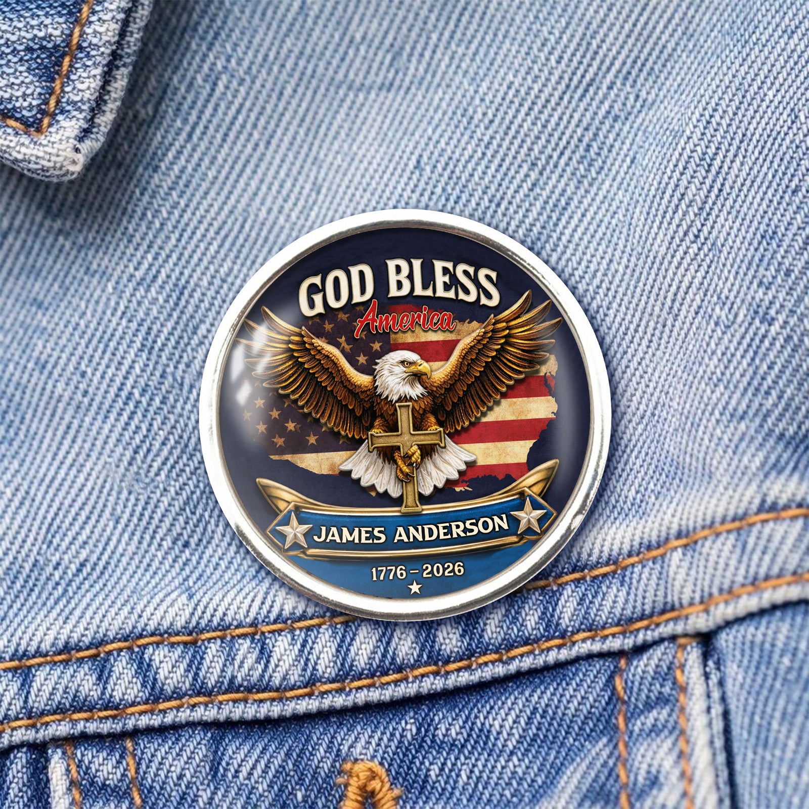 Custom Name 250th Anniversary God Bless America Christian Eagle Lapel Pin LM32 899685