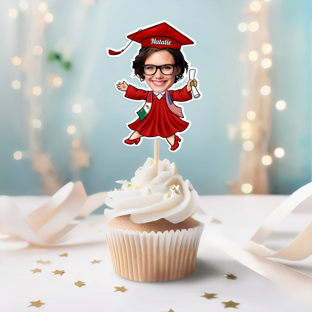 Custom Face With Country Flag Graduation Decoration Cupcake Toppers TH10 169115