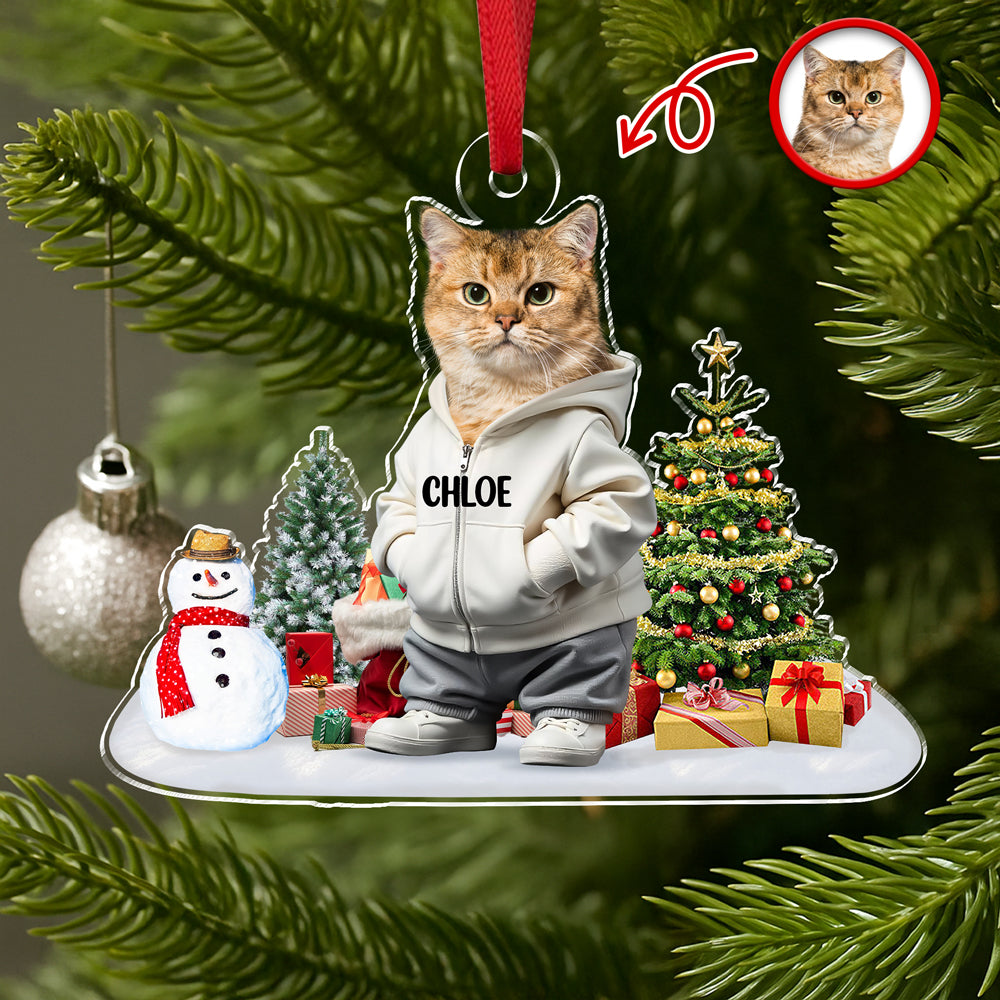 Custom Photo Cat Christmas Acrylic Ornament For Christmas HA75 897608