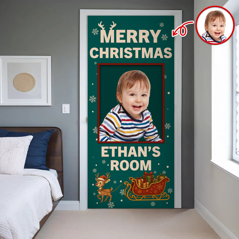 Custom Photo Merry Christmas Door Cover Gift For Son CH07 899880