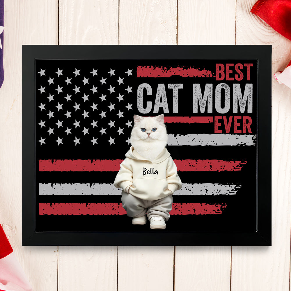 Custom Photo Best Dog Cat Dad Ever US Flag Picture Frame Father's Day Gift HA75 892076