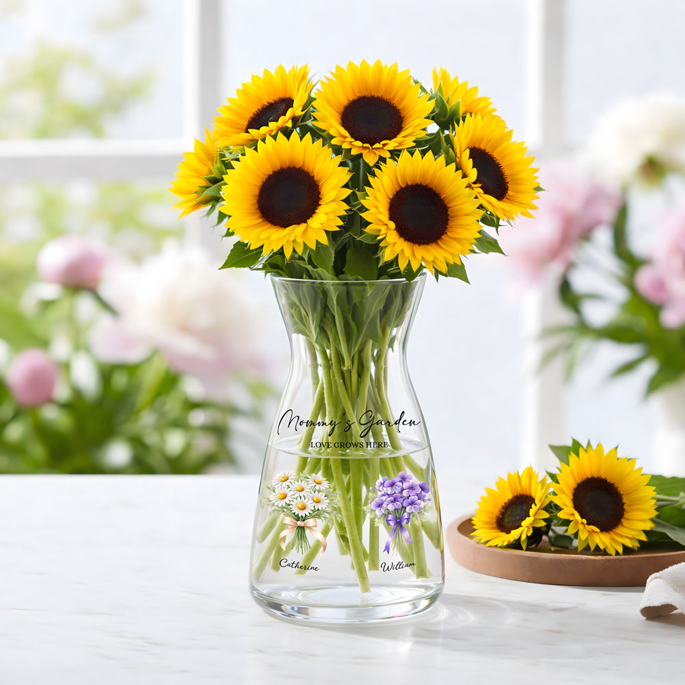 Personalized Birth Flowers Mom's Garden Love Grows Here Glass Vase CH07 911232