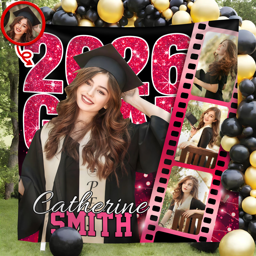 Custom Photo Class of 2026 Graduation Film Strip Glitter Backdrop, Personalized Party Decor LM32 899461