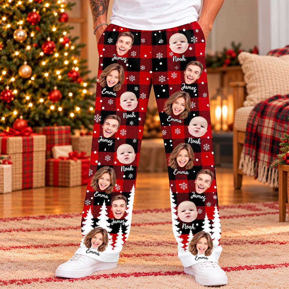 Custom Face Photo And Name Buffalo Plaid Pajama Pants For Christmas Gift TH10 171329