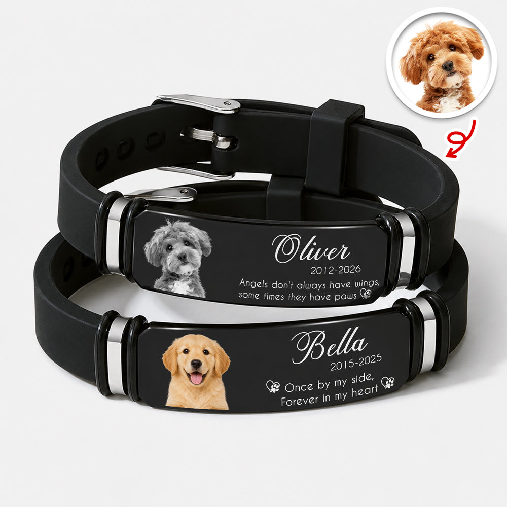 Custom Photo And Name Pet Memorial Wristband Bracelet - Forever In My Heart Pet Lover Gift LM32 669629