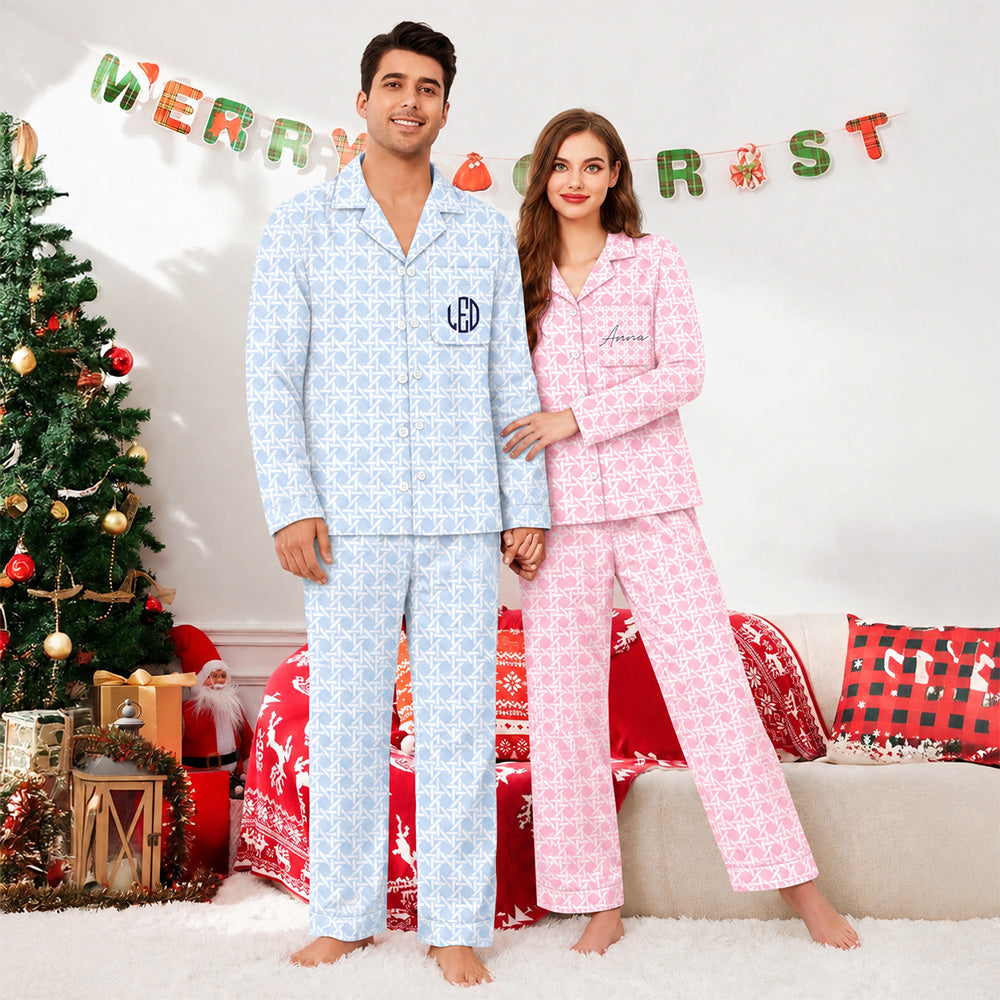 Personalized Text Cane Weave Pattern Pajamas - Gift For Family, Kids, Friends, Coworker HO82 903944