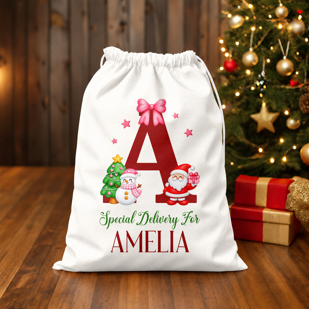 Custom Name Initial Letter Christmas Sacks, Christmas Holiday Gift Bag TH10 171435
