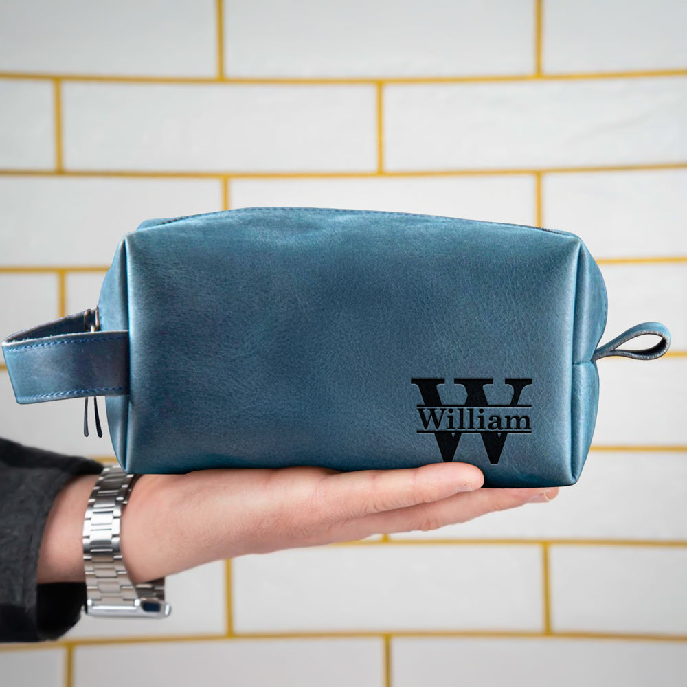Personalized Name Engraved Men's Leather Toiletry Bag Gift For Dad, Husband, Boyfriend HO82 894214