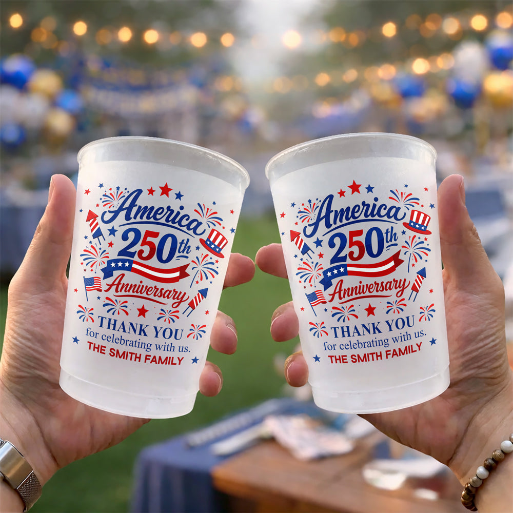 Custom Family Name US 250th Anniversary Thank You for Celebrating With Us Party Cups TH10 170083
