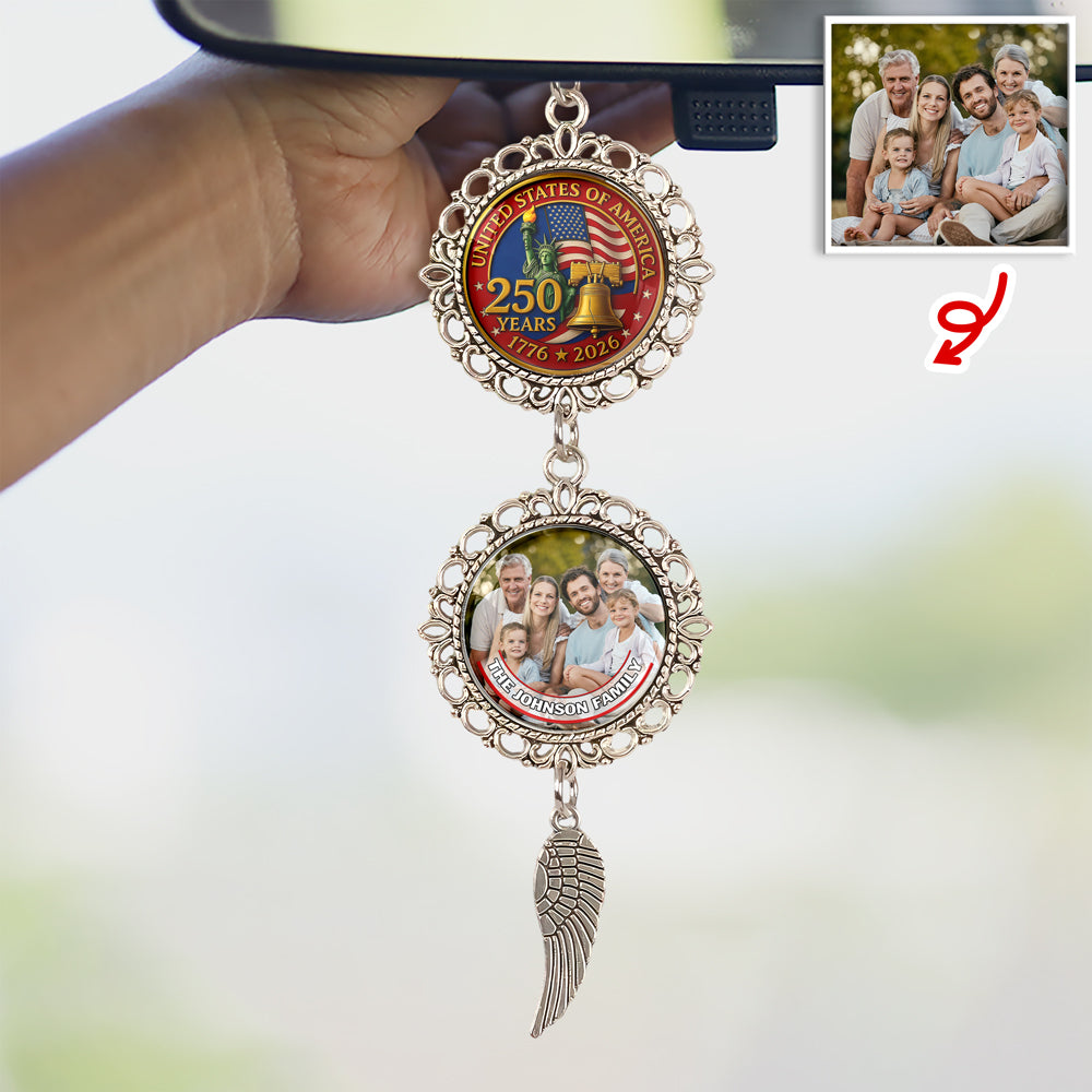 Custom Photo 1776-2026 Liberty Bell USA 250th Anniversary Car Hanging Ornament With Charm LM32 897811