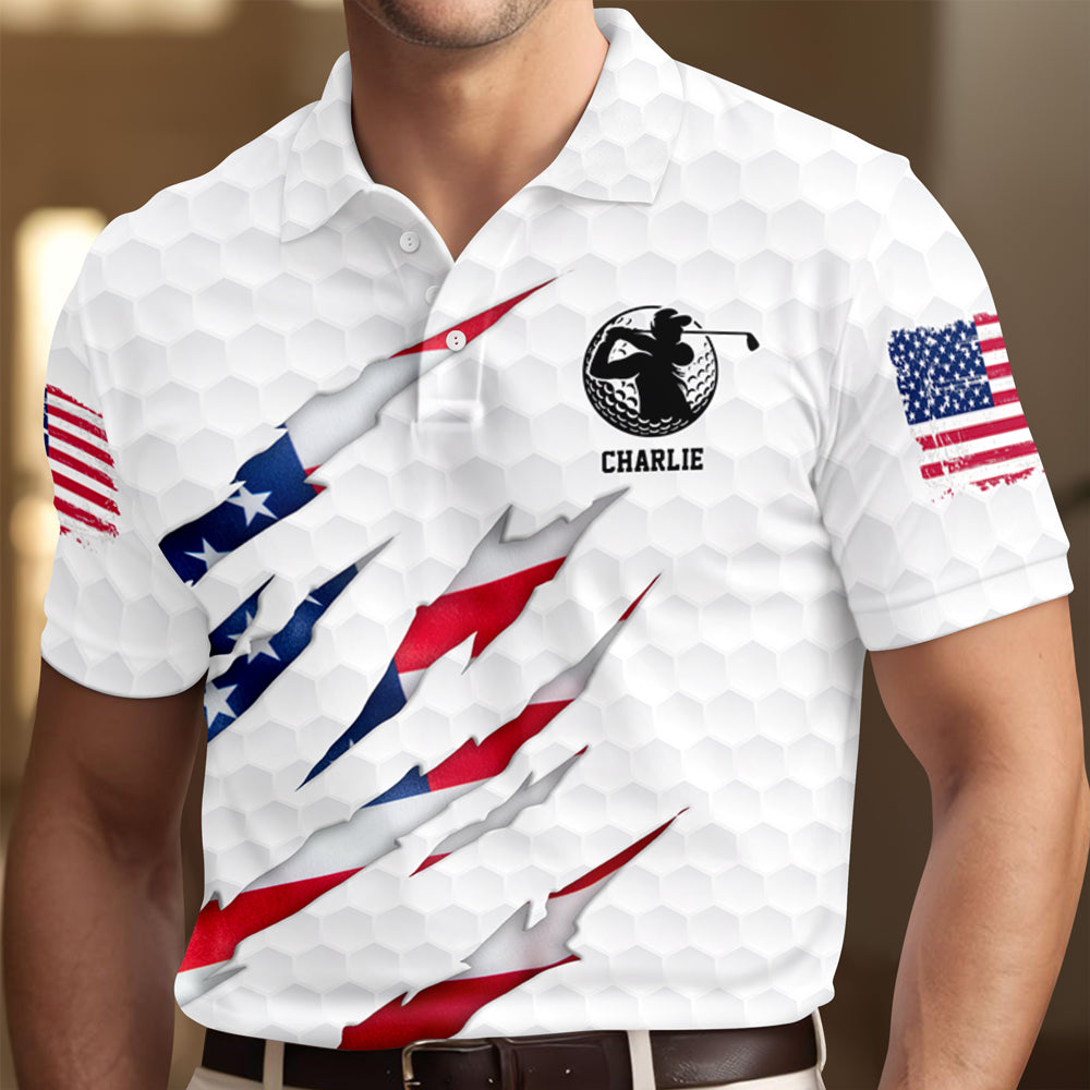Personalized Golf Ball Pattern America Flag Polo Shirt Gift For Golfer, Golf Lovers HA75 898576