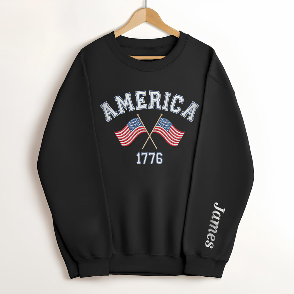Custom Name America 1776-2026 250th Anniversary Patriotic Sleeve Embroidered Sweatshirt LM32 899495