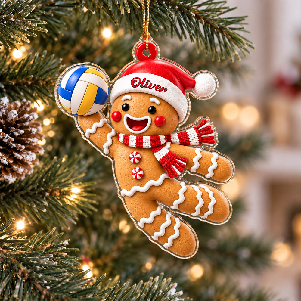 Custom Name Gingerbread Volleyball Acrylic Ornament, Personalized Christmas Decoration for Sports Lovers LM32 670015