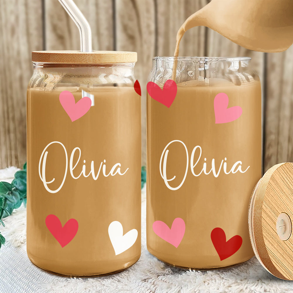 Custom Name Heart Glass Can With Lid Gift For Family TH10 896905