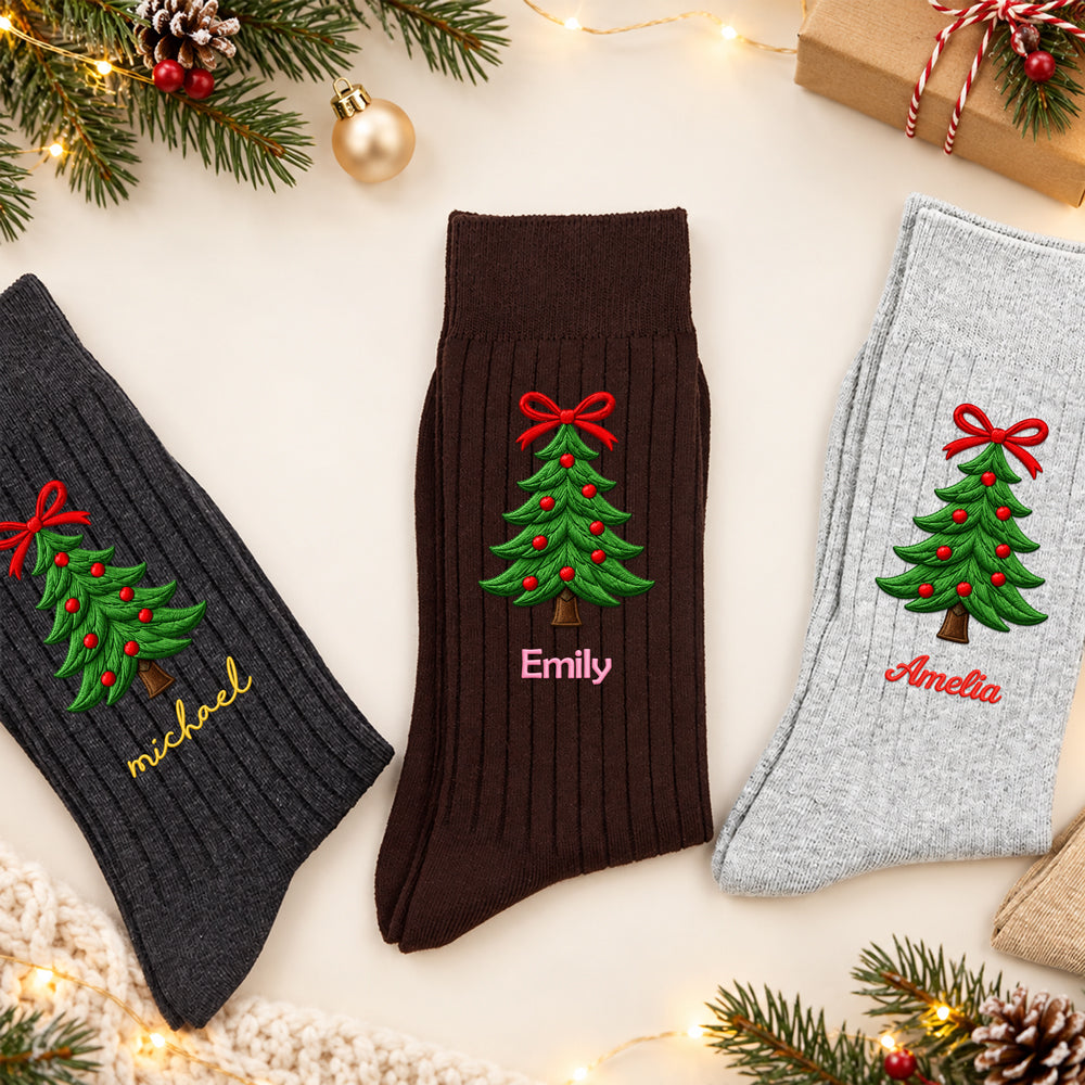 Personalized Name Christmas Tree Embroidered Socks HO82 904016