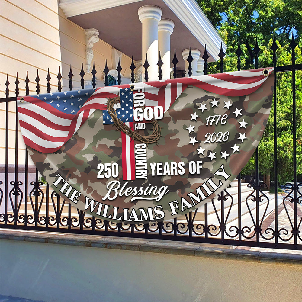 Custom Family Name USA 250th Anniversary 1776–2026 Camo Non-pleated Fan Flag HO82 901506