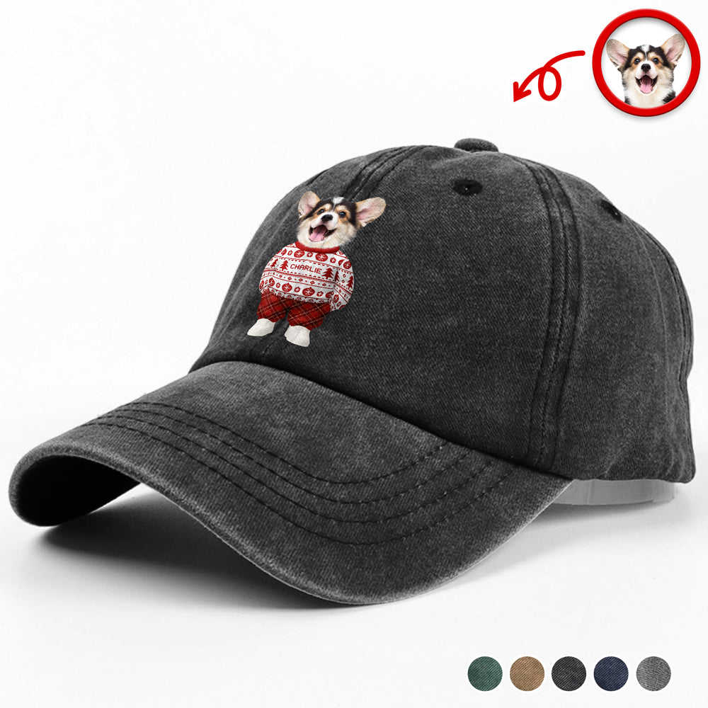 Custom Photo Dog Cat Xmas Clothes Christmas Washed Denim Baseball Cap HA75 897944