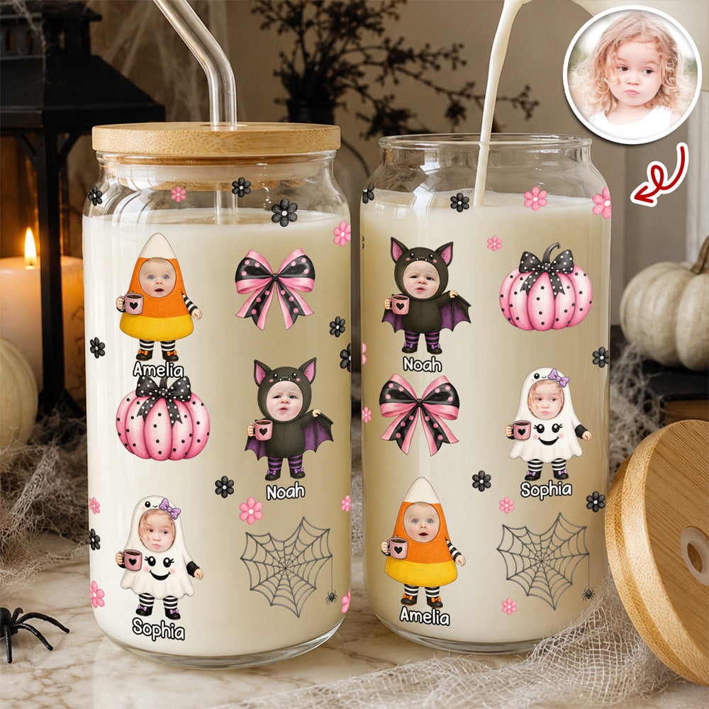 Custom Funny Face Little Boo Halloween Pattern Glass Can With Lid - Personalized Spooky Halloween Gift LM32 669585