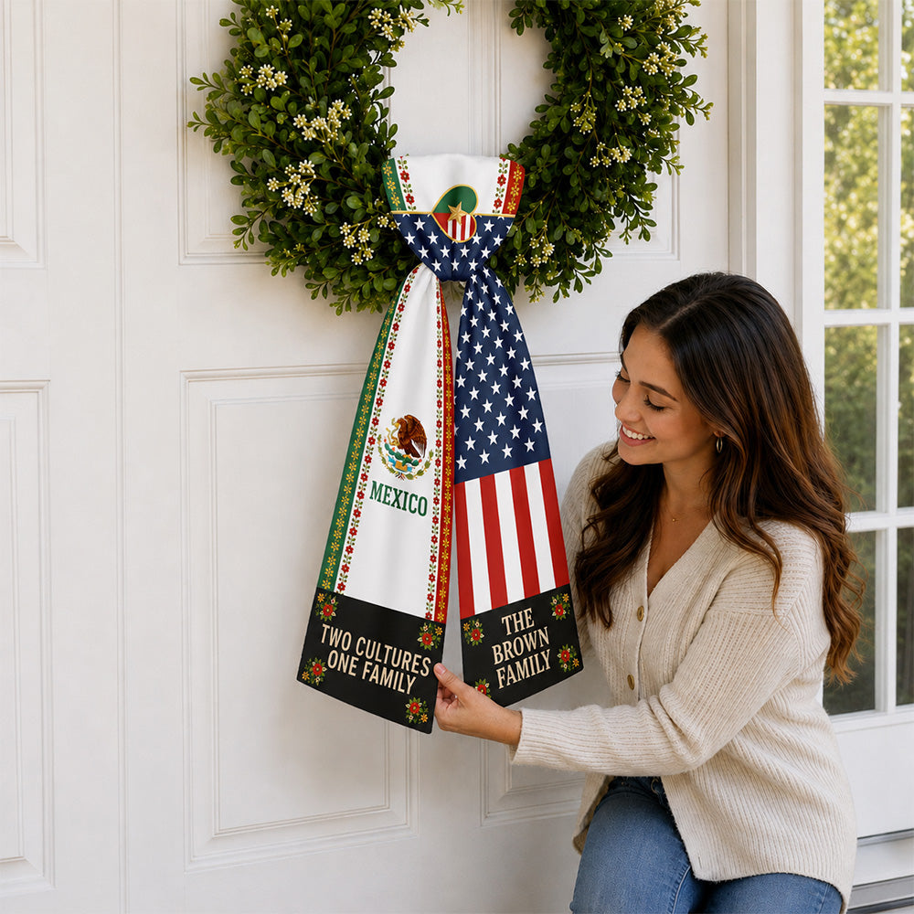 Personalized Family Name Mexico USA Two Cultures One Family Wreath Sash LM32 669881