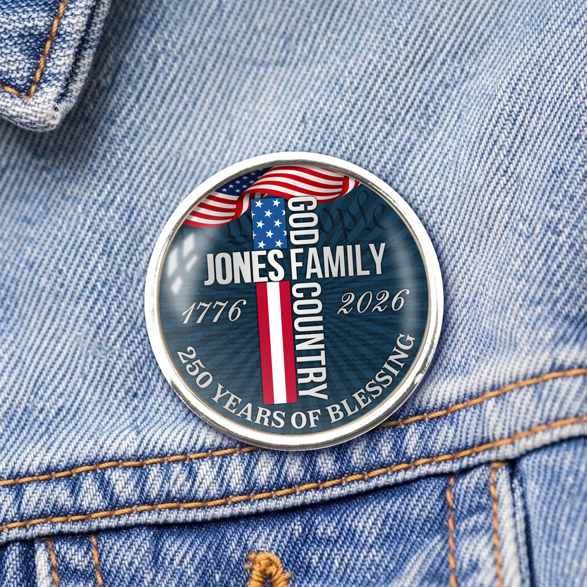 Custom Family Name Blessing God Country Cross USA 250 Years of Blessing 1776–2026 Lapel Pin LM32 899681