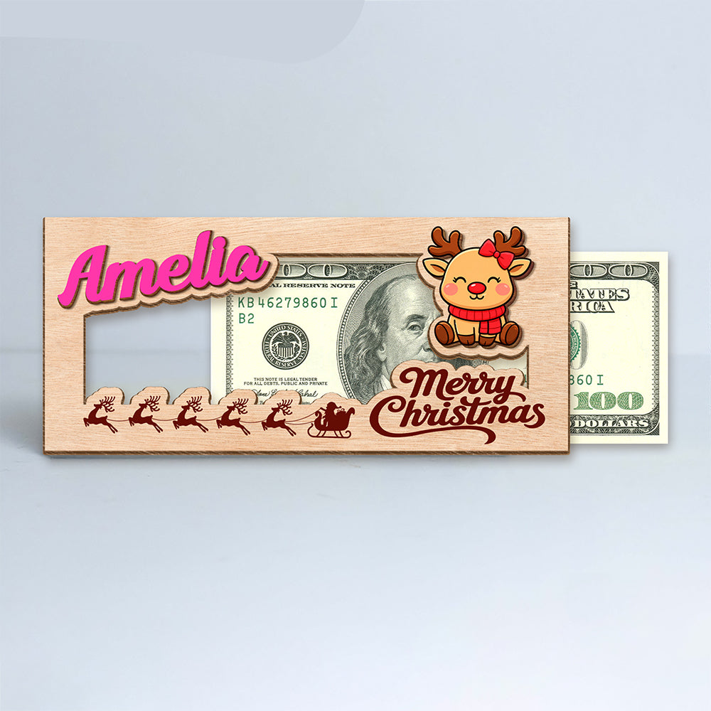 Personalized Merry Christmas Cute Cartoon Pattern Wood Money Holder HO82 903968