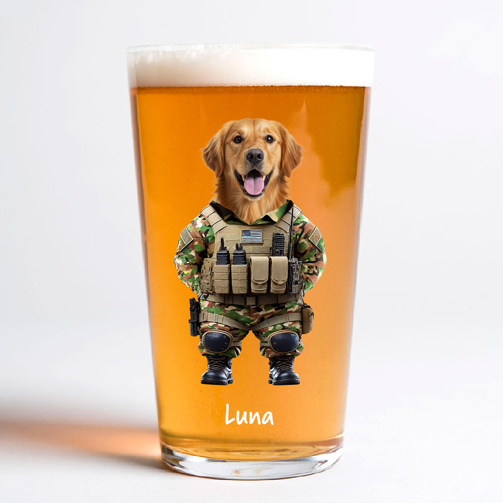 Custom Photo Cool Dog Cat in Dad’s Work Outfit Print Beer Glass HA75 892380