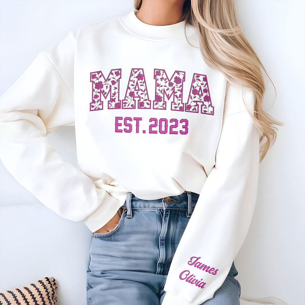 Custom Name Mama Sleeve Embroidered Sweatshirt Gift For Mother's Day LM32 899101
