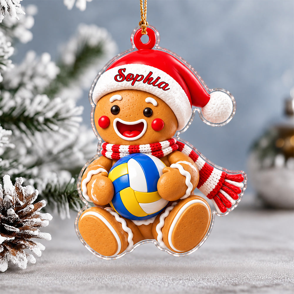 Custom Name Gingerbread Volleyball Acrylic Ornament, Personalized Christmas Decoration for Sports Lovers LM32 670015