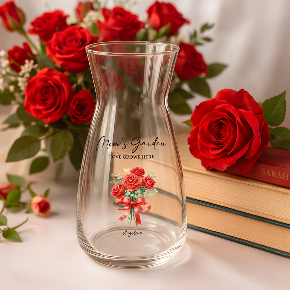 Personalized Birth Flowers Mom's Garden Love Grows Here Glass Vase CH07 911232