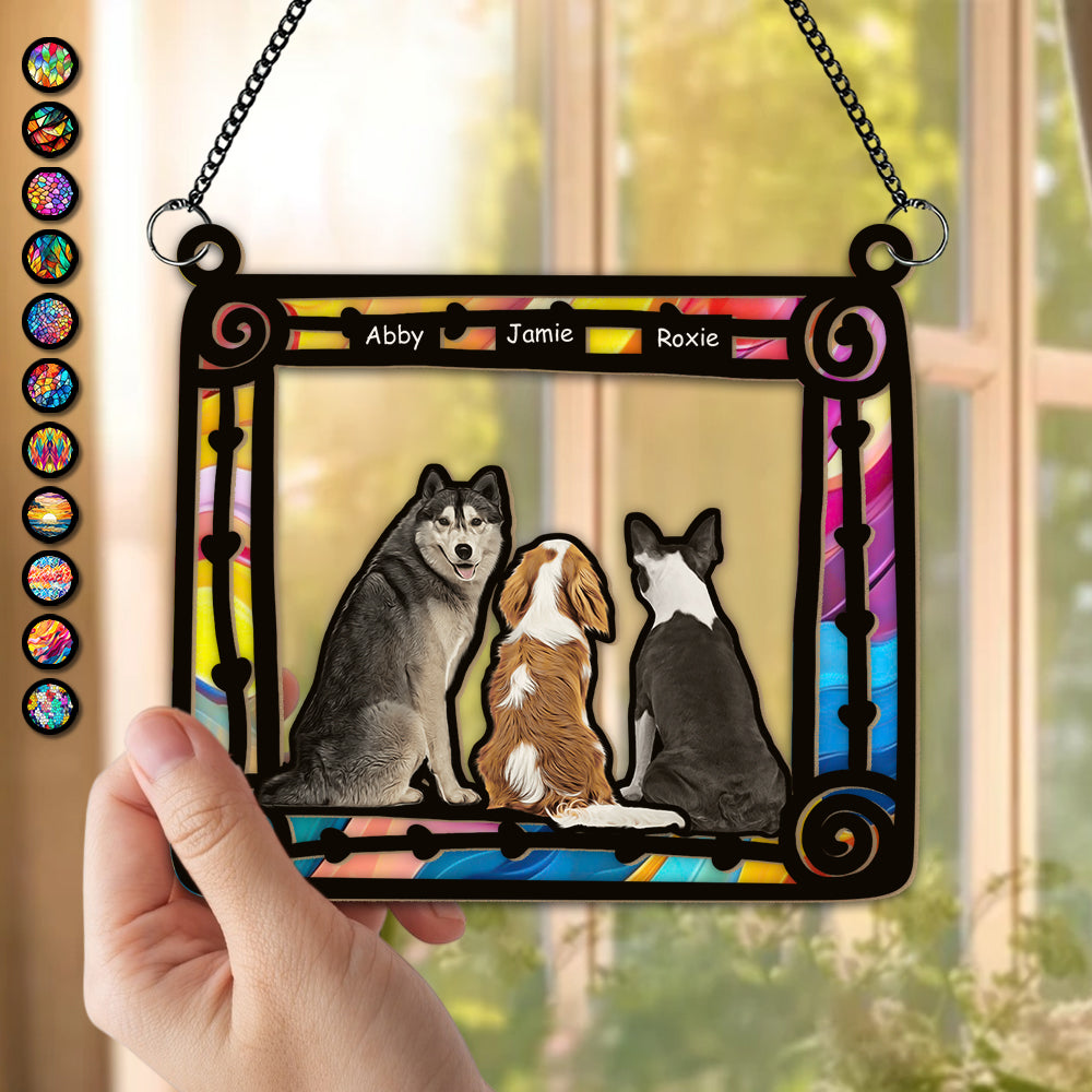 Dogs Sitting In Frame Window Hanging Suncatcher Ornament Personalized Gift HO82 891162