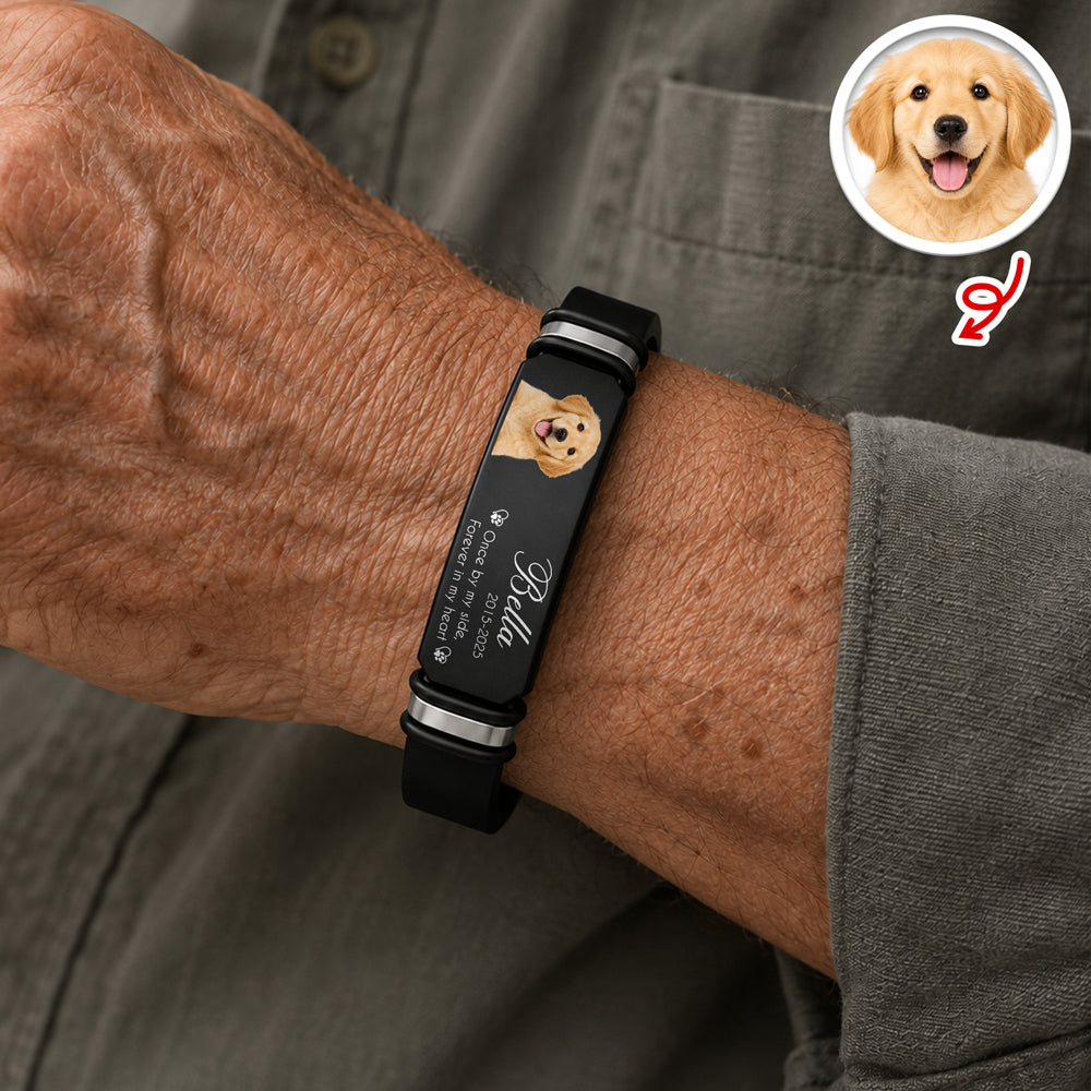Custom Photo And Name Pet Memorial Wristband Bracelet - Forever In My Heart Pet Lover Gift LM32 669629