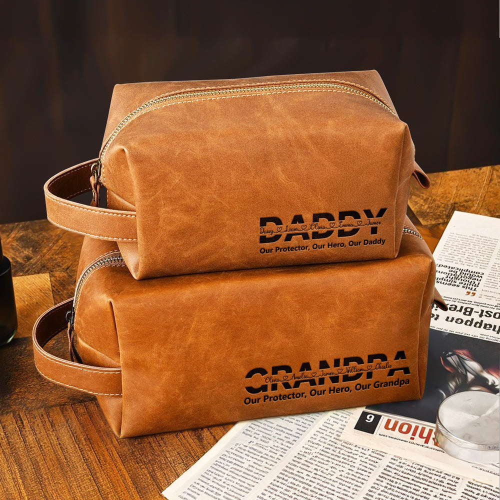 Personalized Dad And Kids Names Engraved Leather Toiletry Bag HO82 894194